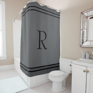 Rideaux De Douche Initiales de monogramme Nom Rayure noire Gris fonc