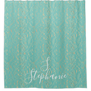 Rideaux De Douche Initiales du monogramme Vintage Gold Turquoise