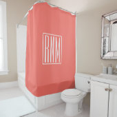 Rideaux De Douche Initiales Monogramme | Blanc Sur Corail (En situation)