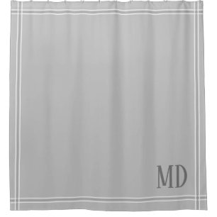 Rideaux De Douche Initiales personnalisées rayées gris clair et blan