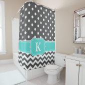 Rideaux De Douche Initiales turquoises grises de monogramme de (En situation)