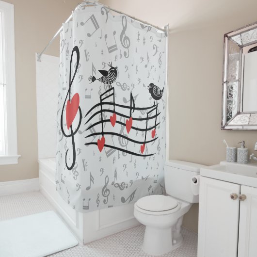 Rideaux De Douche Inséparables de musique sur Grey Notes musicales (En situation)