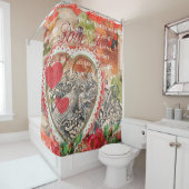 Rideaux De Douche Inséparables Heart Red Art Collage (En situation)