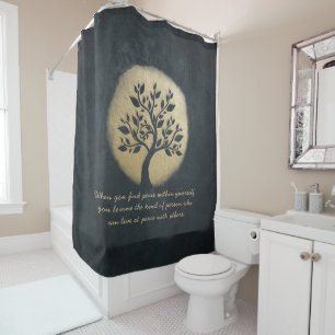 Rideaux De Douche Instructeur de méditation Yoga Black Gold Tree Cit