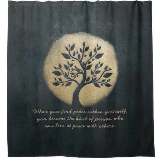 Rideaux De Douche Instructeur de méditation Yoga Black Gold Tree Cit (Devant)