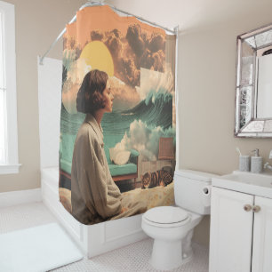 Rideaux De Douche Intérieur surréaliste avec femme et chat