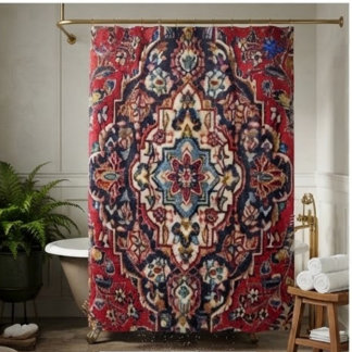 Rideaux De Douche Intricately Woven Persian Rug Red Floral
