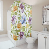 Rideaux De Douche Iris et rose aquarelle motif floral (En situation)