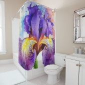 Rideaux De Douche Iris violet en aquarelle (En situation)