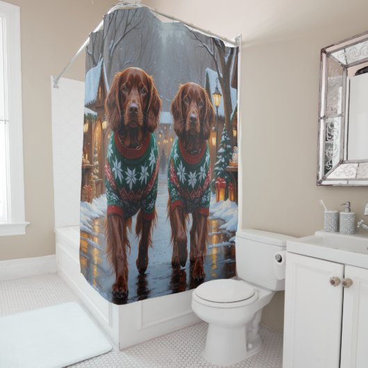 Rideaux De Douche Irish Red Setter Dogs Christmas Snow Holiday (En situation)