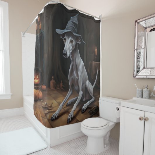 Rideaux De Douche Italien Greyhound Citrouille Halloween effrayant (En situation)
