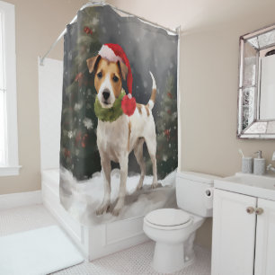 Rideaux De Douche Jack Russell Chien à Noël de neige