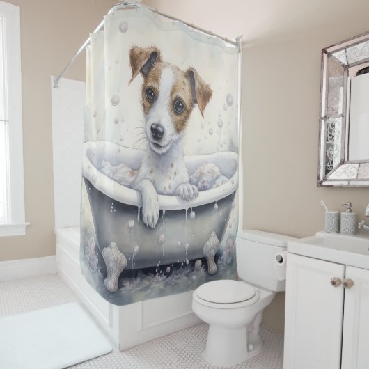 Rideaux De Douche Jack Russell Dans Baignoire Aquarelle Chien Art (En situation)