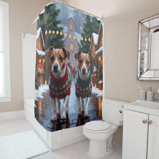 Rideaux De Douche Jack Russell Dogs Christmas Snow Holiday (En situation)