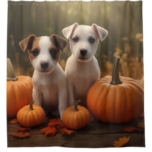 Rideaux De Douche Jack Russell Puppy Automne Citrouille de plaisir (Devant)