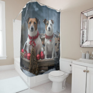 Rideaux De Douche Jack Russell Snowy Sleigh Décor de Noël