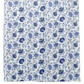 Rideaux De Douche Jacobean Floral Motif bleu sur blanc (Devant)
