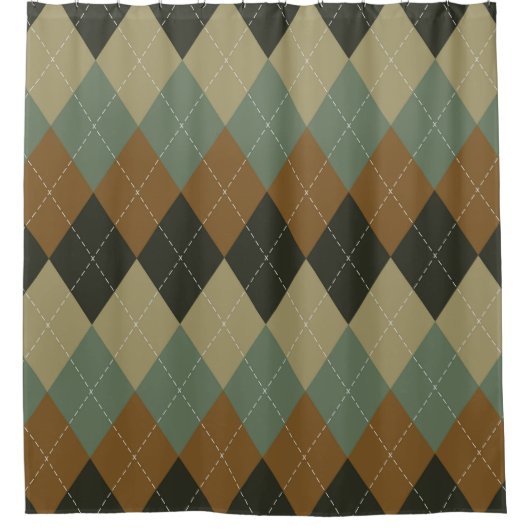 Rideaux De Douche Jacquard Automne : Brown-vert Rhombus Chic (Devant)