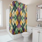 Rideaux De Douche Jacquard Mardi Gras jaune violet vert (En situation)