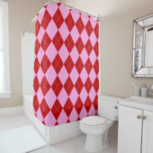 Rideaux De Douche Jacquard preppy Tartan Diamond Plaid Rouge rose
