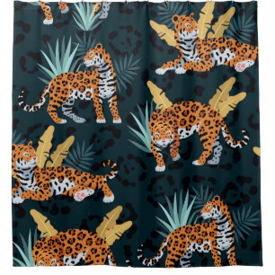 Rideaux De Douche Jaguar Palms sans couture Motif Vintage
