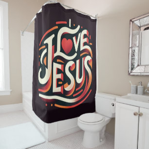 Rideaux De Douche J'aime Jésus rétro chrétien