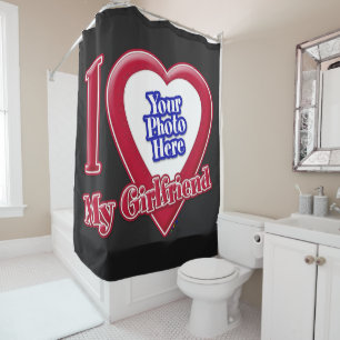 Rideaux De Douche J'aime ma petite amie Photo Cœur rouge Noir