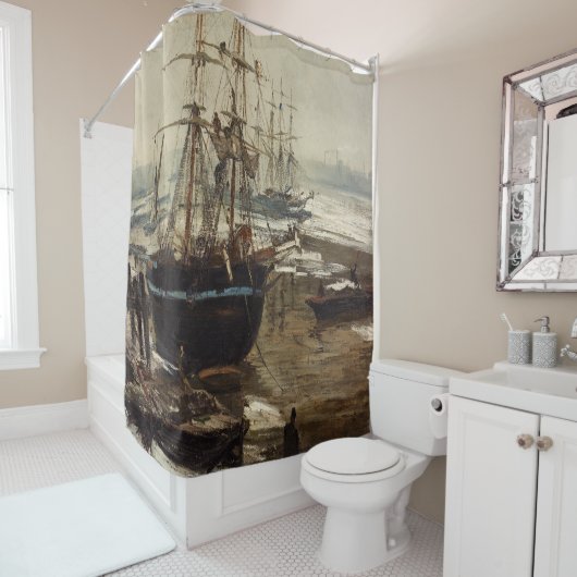 Rideaux De Douche James Whistler - La Tamise dans la glace (En situation)