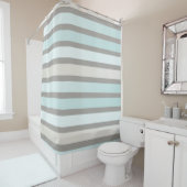 Rideaux De Douche Japandi Stripes Taupe Bleu Clair Simple (En situation)