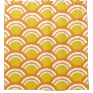 Rideaux De Douche Japon Vague Seigaiha Motif Jaune Orange