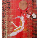 Rideaux De Douche Japonaise grue soleil Japon sakura rouge (Devant)