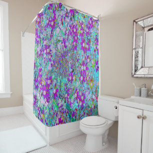 Rideaux De Douche Jardin aquatique avec fleurs violet bleu et rose c