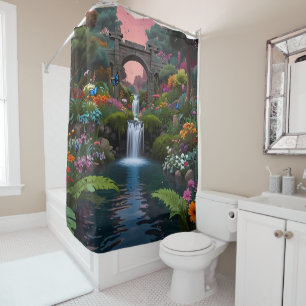 Rideaux De Douche Jardin aux fleurs avec des fleurs d'arbres et des