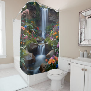 Rideaux De Douche Jardin aux fleurs avec des fleurs d'arbres et des