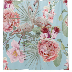 Rideaux De Douche Jardin boho moderne luxueux Flamant rose fleurs bl