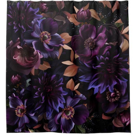 Rideaux De Douche Jardin De Minuit Gothique Bourgogne Et Violet (Devant)