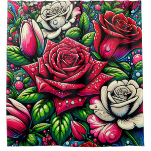 Rideaux De Douche "Jardin de minuit : gouttes de pluie sur les Roses