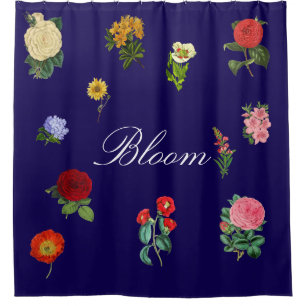 Rideaux De Douche Jardin de roses géantes florales vintage bleu
