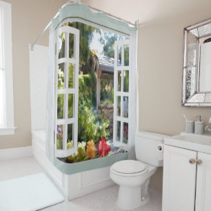 Rideaux De Douche Jardin de vue de fenêtre souhaitant bien