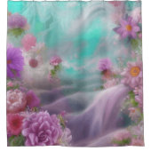 Rideaux De Douche Jardin D'Imaginaire Avec Fleurs Et Cascade Rose (Devant)