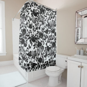 Rideaux De Douche Jardin floral blanc noir de Toile