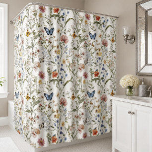 Rideaux De Douche Jardin floral de papillon de fleur sauvage
