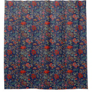 Rideaux De Douche Jardin floral en rouge sur Arrière - plan bleu fon