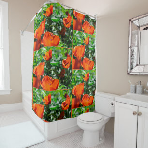 Rideaux De Douche Jardin stylisé Rouge Orange Fleurs de pavot