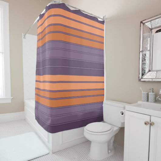 Rideaux De Douche Jaune avec motif rayé lilas (En situation)