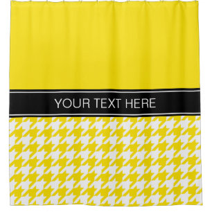 Rideaux De Douche Jaune Blanc Houndstooth CB Noir Nom Monogramme