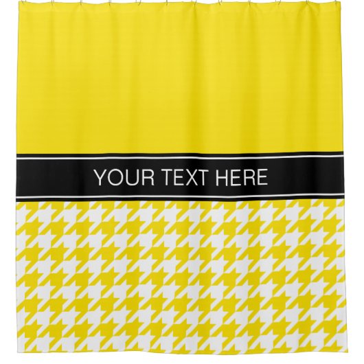 Rideaux De Douche Jaune Blanc Houndstooth CB Noir Nom Monogramme (Devant)