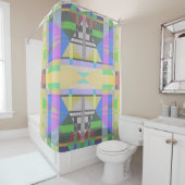 Rideaux De Douche Jaune bleu violet géométrique (En situation)