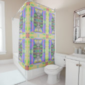 Rideaux De Douche Jaune bleu violet géométrique (En situation)