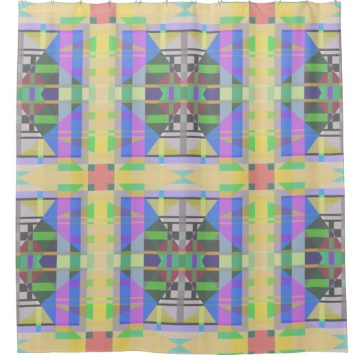 Rideaux De Douche Jaune bleu violet géométrique (Devant)